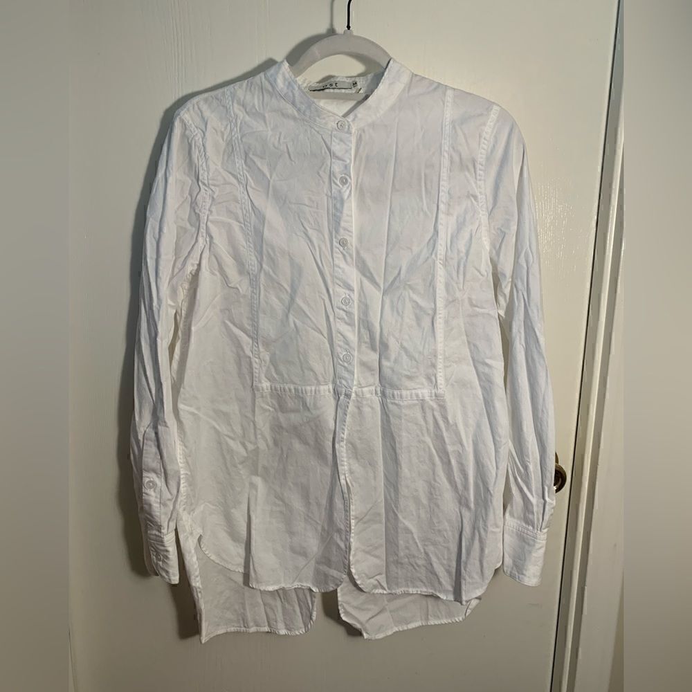 OST EUC white button down textured collarless tunic Size medium